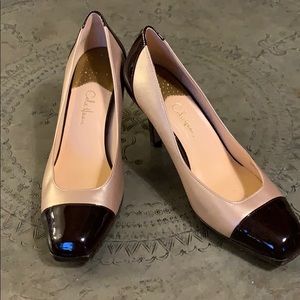 Cole Haan Gold and Black Leather Heel.